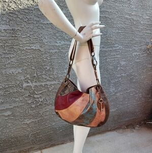 Vintage FOSSIL Patchwork Leather Hobo Style Shoulder‎ Bag Boho Purse